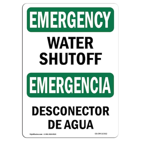 Signmission Safety Sign, OSHA EMERGENCY, 3.5" Height, Water Shutoff Bilingual, Landscape OS-EM-D-35-L-10362